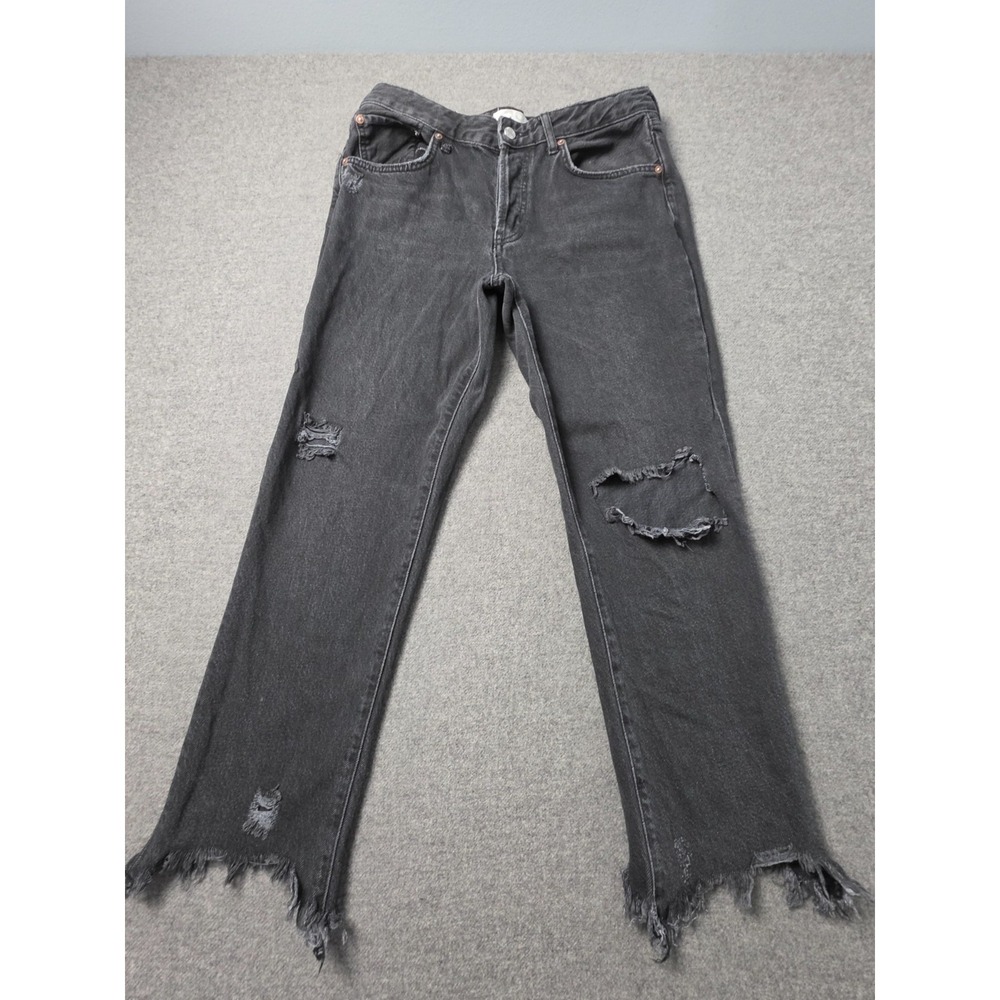 We The Free Straight Jeans Womens 29 Black Denim Ribbed Distressed Frayed Hem